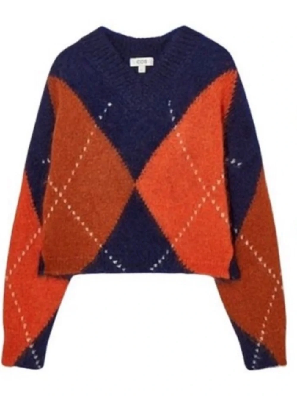 Cos Women's Cropped Argyle Mohair and Wool Sweater XS